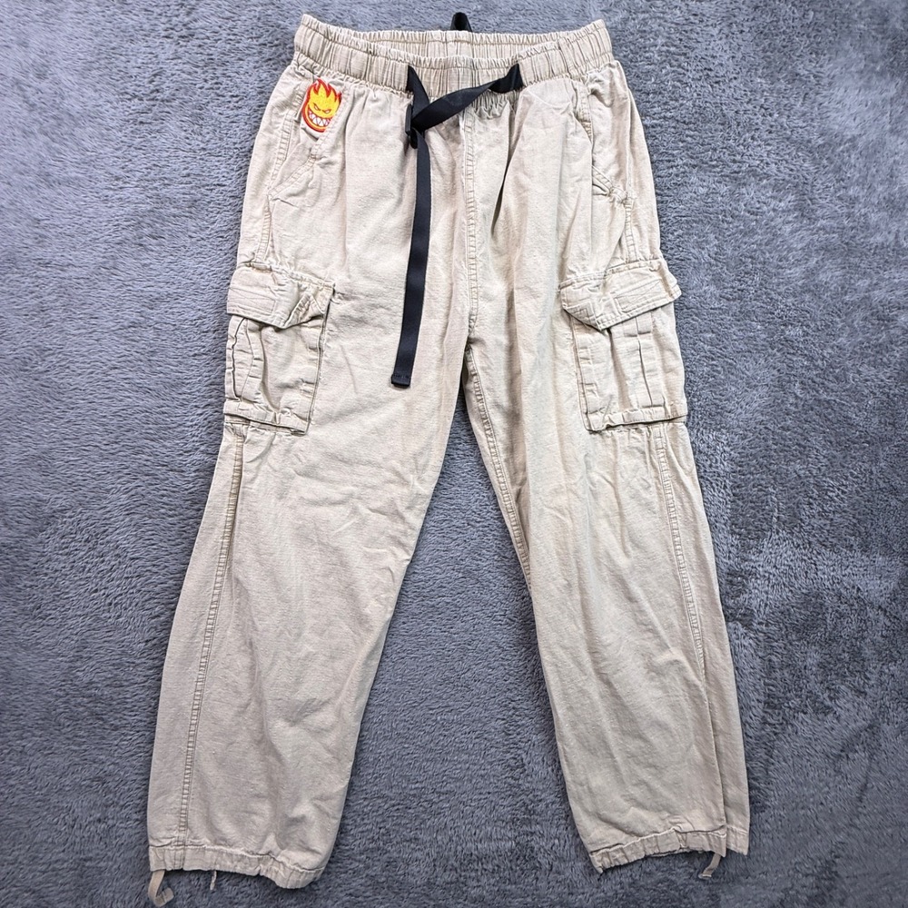 Spitfire Wheels Skate Cargo Pants Womens S Beige Ripstop Belted Elastic Waist